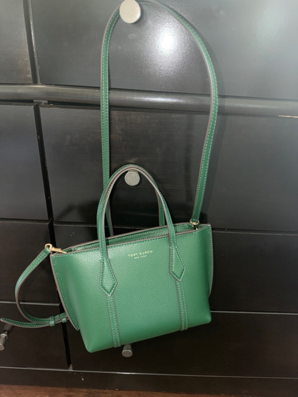 Tory Burch Green Pebbled Leather Crossbody Satchel